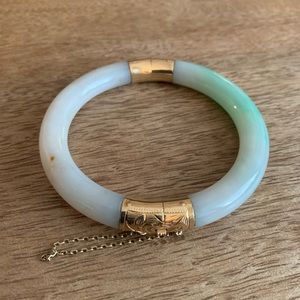 Jade and 14k gold bangle bracelet